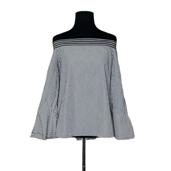Loft gray white stripes off shoulder 3/4 sleeves blouse size small - Picture 1 of 13